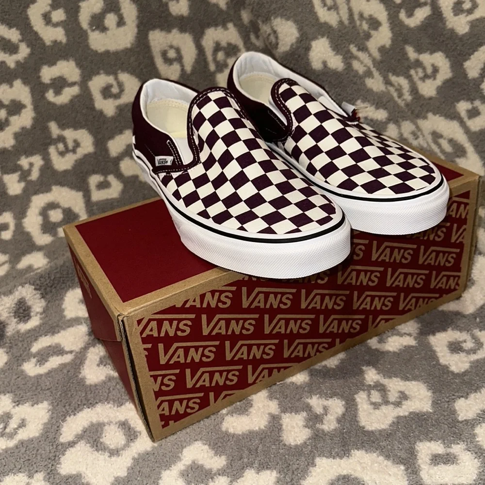 Vans Classic Slip-on Sneakers 🥰😍😘 Checkerboard Grape 🍇 wine New - Picture 15 of 17